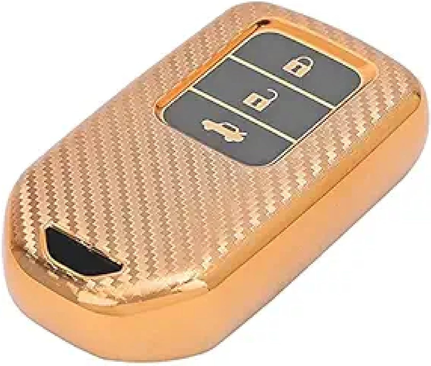 JVCV® Soft TPU Carbon Fiber Style Car Key Cover Compatible with Honda City, Elevate, Civic, Jazz, Amaze, CR-V, WR-V, BR-V 3 Button Push Button Start Smart Key (Gold)