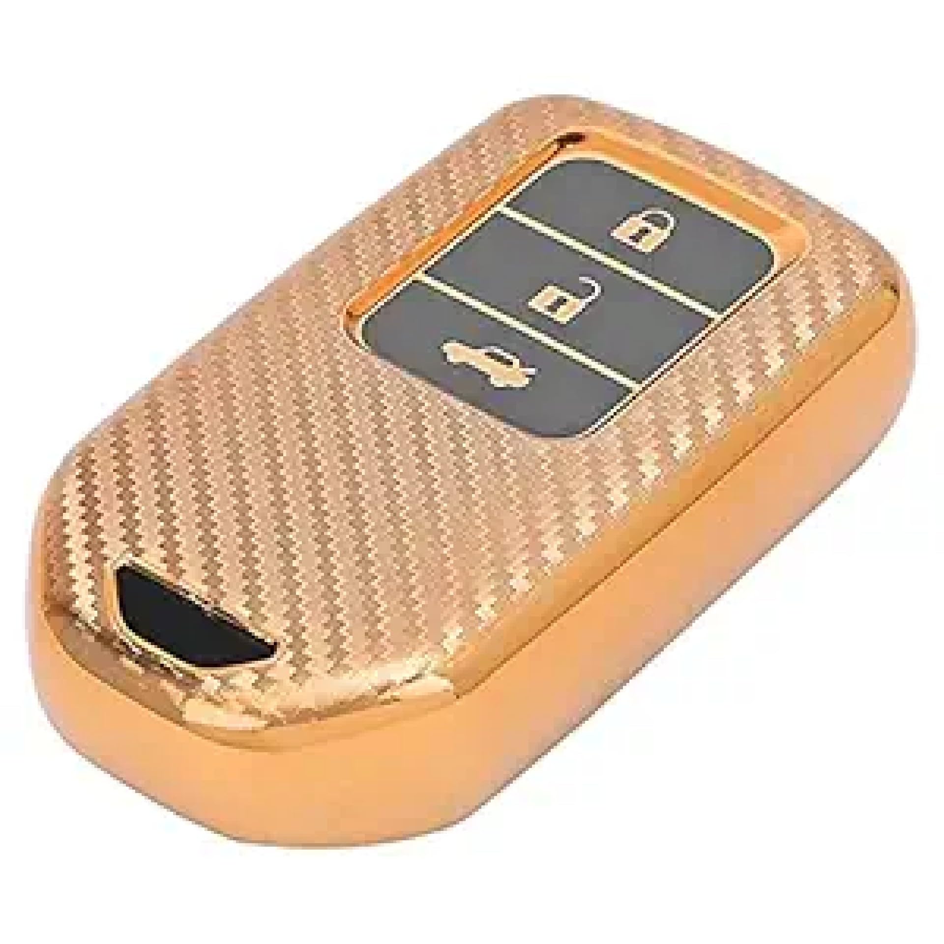 JVCV® Soft TPU Carbon Fiber Style Car Key Cover Compatible with Honda City, Elevate, Civic, Jazz, Amaze, CR-V, WR-V, BR-V 3 Button Push Button Start Smart Key (Gold)