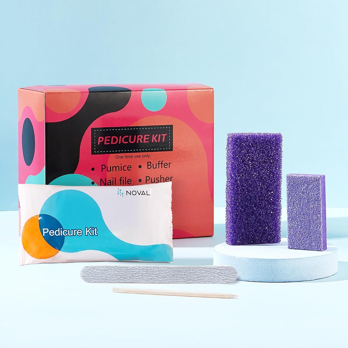 Disposable Nail Salon Manicure Pedicure Set Kit Foot for Nail Beauty,4- Piece Including Nail File 80/100 Grit, Pumice, Buffer and Pusher,12 Kits