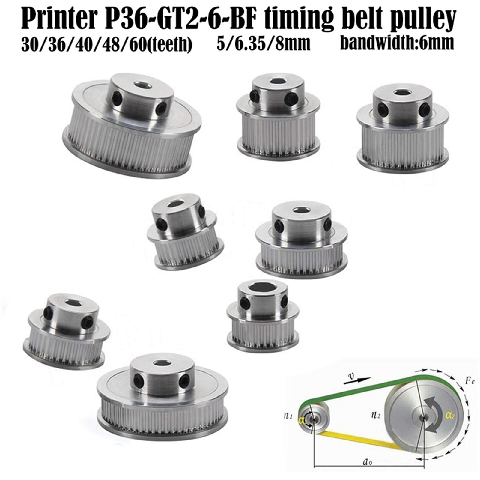 Koło pasowe zębate synchroniczne,Koło pasowe zębat Koło pasowe 2 szt., Części drukarki 3D GT2 Koło rozrządu,(30T inner hole 8mm)