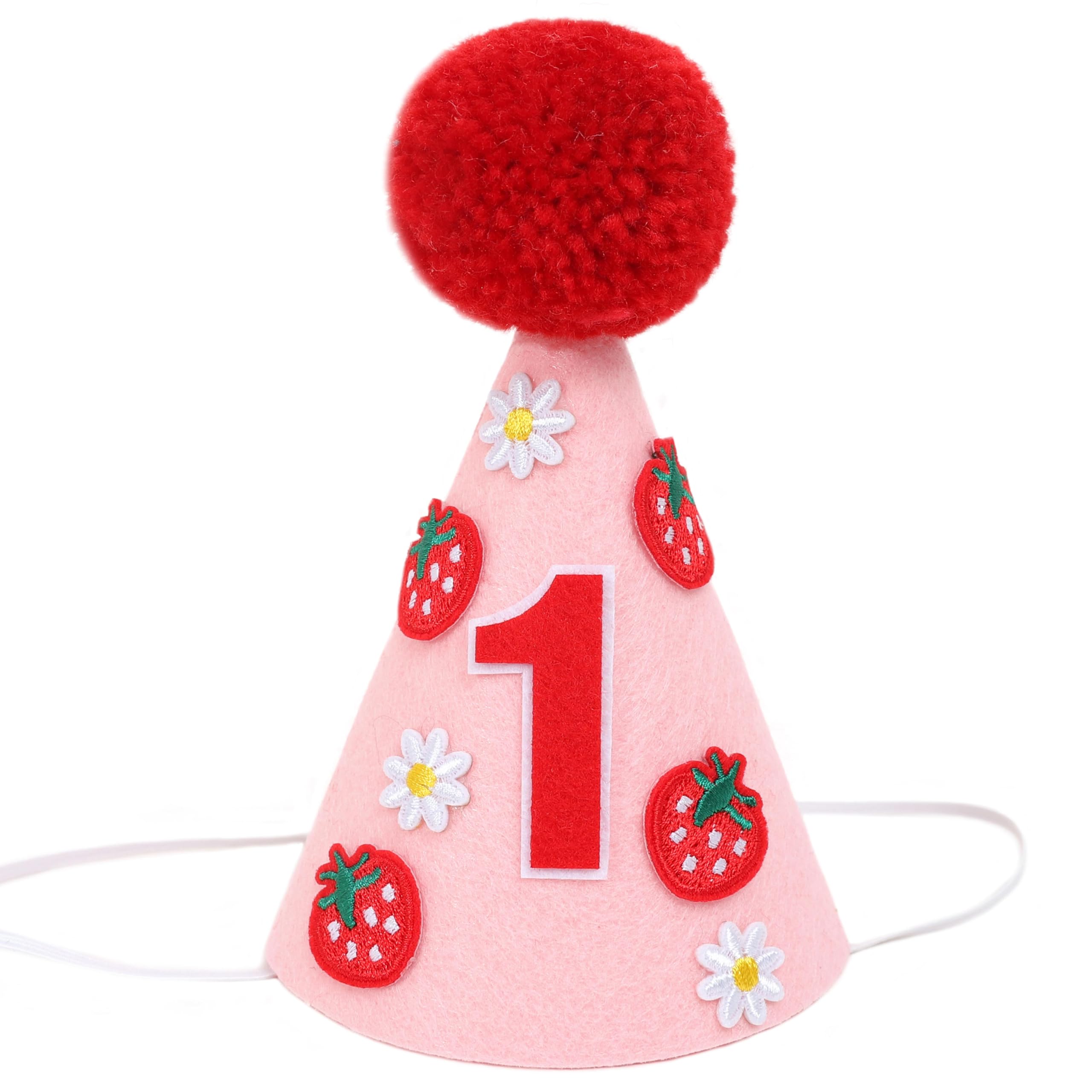 Sweet One Floral and Strawberry Birthday Crown for Girls - 1st Birthday Decoration Hat