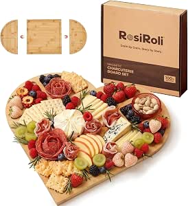 Charcuterie Board and Serving Set - Natural Bamboo, 4-in-1 Transformable Cheese Board with Magnetic Attachments
