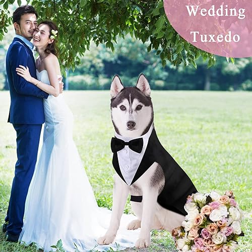 Miniatura 3 de Conjunto de camisa de esmoquin y bandana para perro, 2 unidades, ropa formal, atuendo de boda de príncipe para mascotas, traje de fiesta de