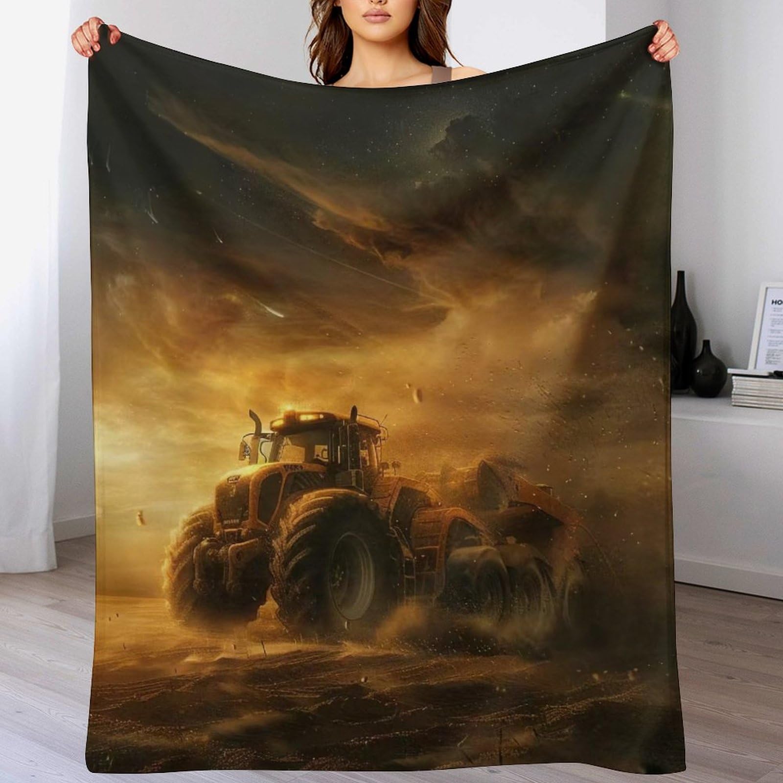 Plaid tracteur flannel 100x130 cm parfait pour le voyage et le canapé