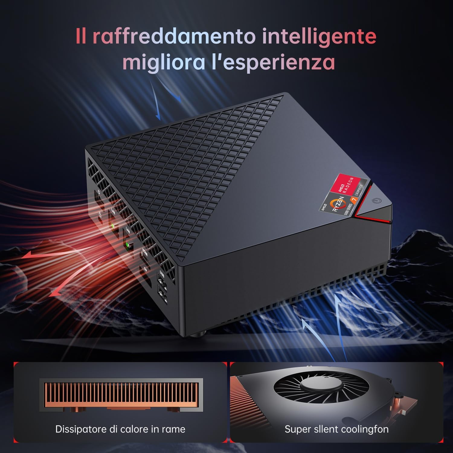 ACEMAGICIAN AM06PRO Mini PC, AMD Ryzen 7 5700U (8C/16T, Fino a 4,3 GHz), Mini Computer 16GB DDR4 RAM 512GB M.2 SSD,AMD Radeon Vega7 1900MHz, Dual Ethernet/WIFI 6/Type-C/per Ufficio, Studio AMD Ryzen 7 5700U/16GB RAM+512GB SSD - Immagine 5