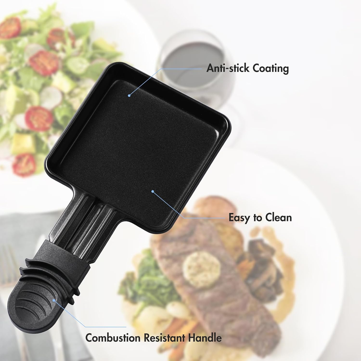 4 Pack Mini Grill Cheese Non-Stick Pan,3.54 * 3.54inchs Square Raclette Cheese Melting Pan,with 4 Pcs Wooden Spatulas,Egg Frying Pan