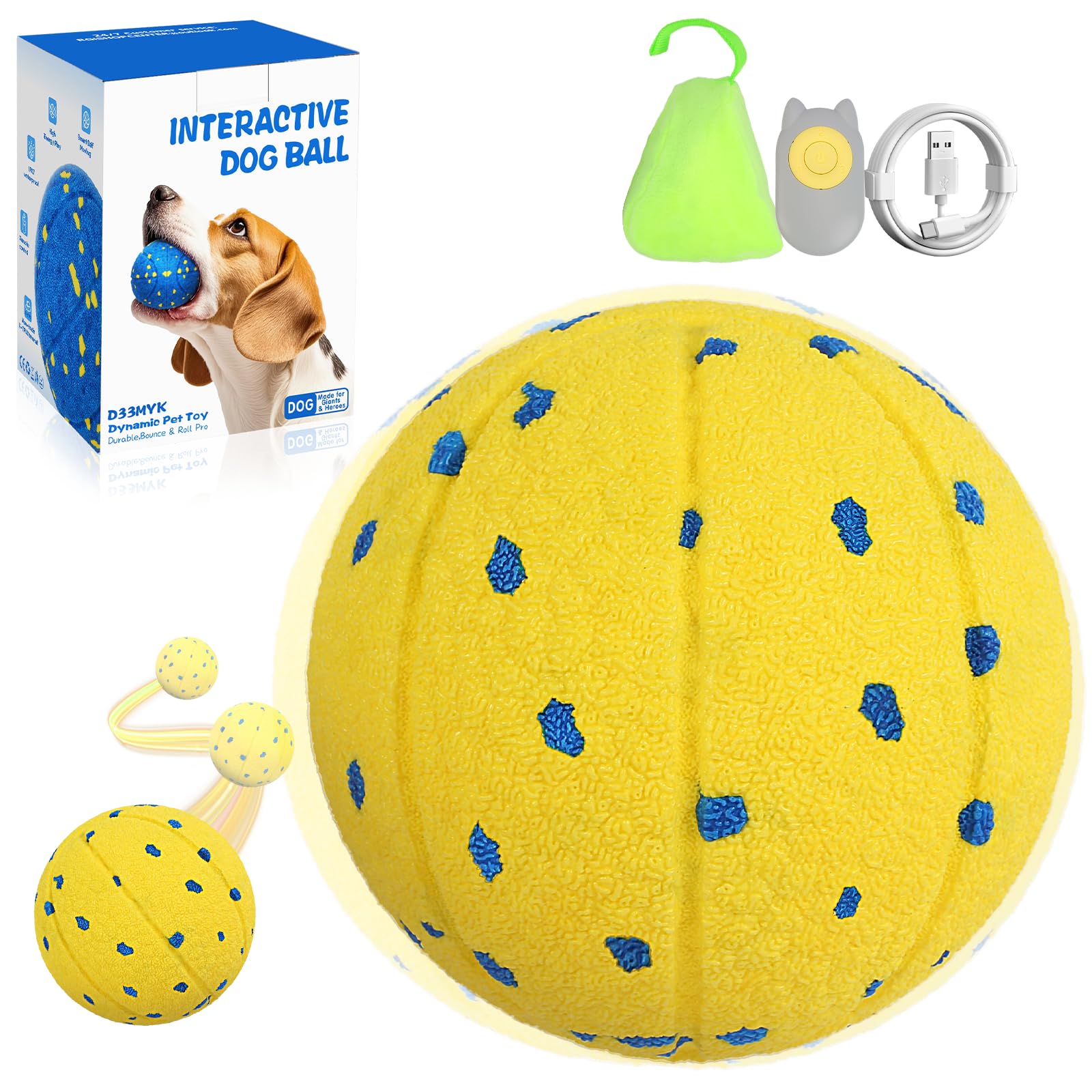 Dog Ball Interactive Dog Toy with Remote Control Automatic Moving Bouncing and Rotating 3 Modes E-TPU Material Aggressive