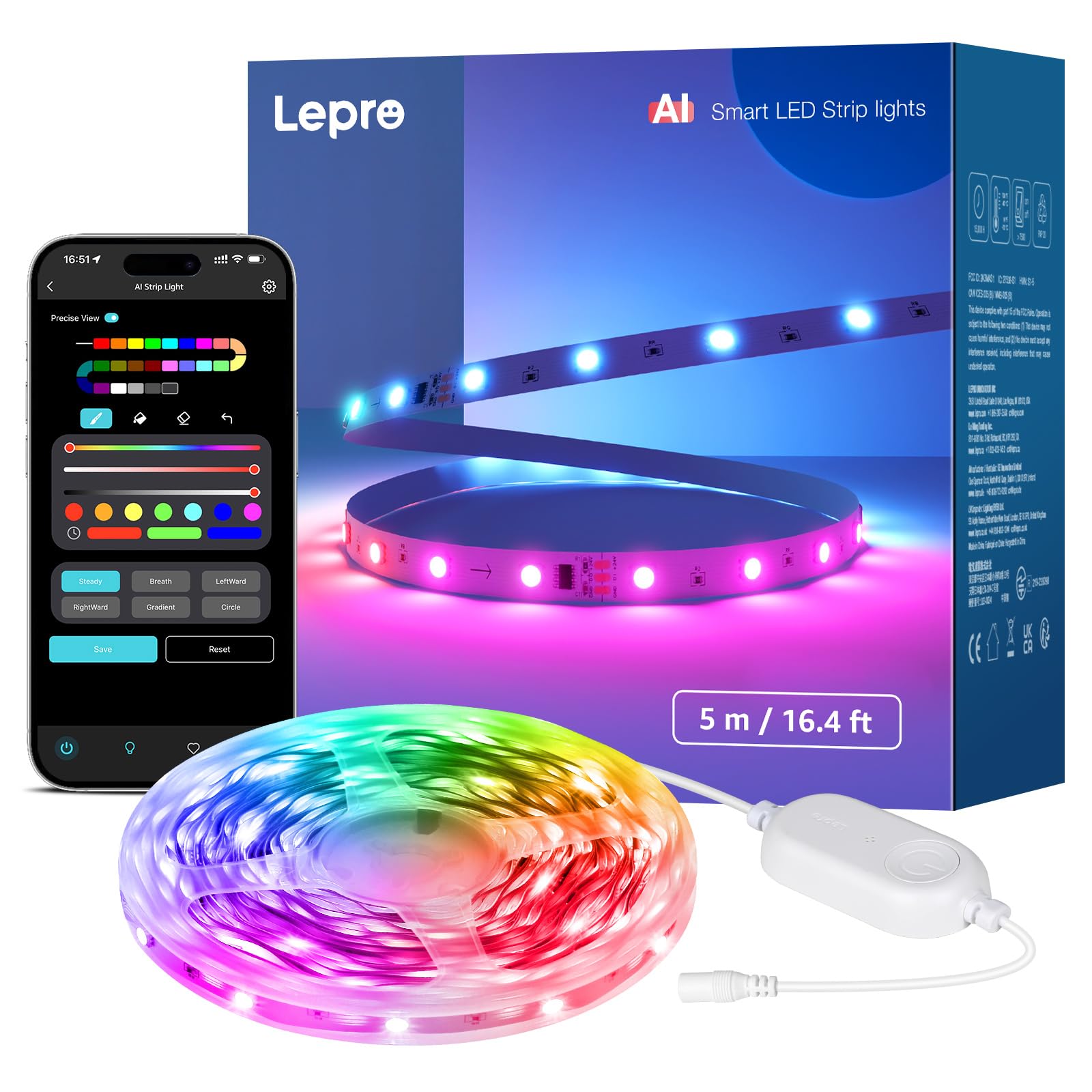 Lepro S1 IA Ruban LED Connecté 5M, Éclairage généré par IA LLM, Bande ...