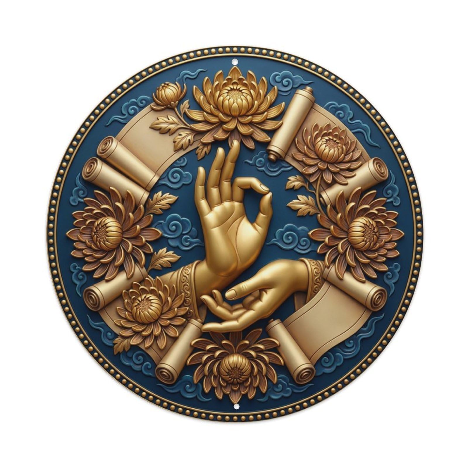 Fyrn Style Metal Tin Sign Vintage Namaste Vitarka Mudra Teaching Flower Zen Yoga