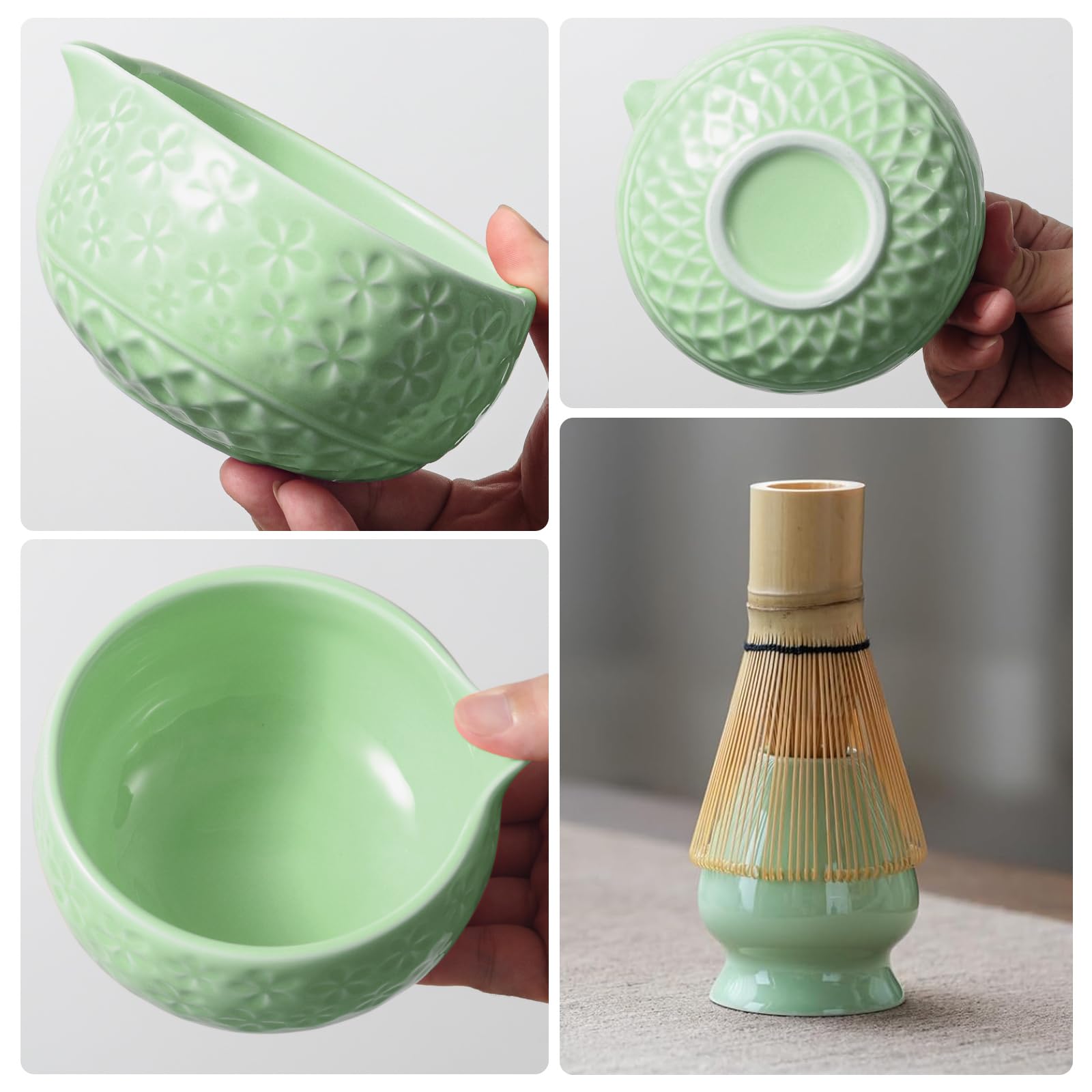 Souvik Matcha Set 7 Pezzi - Ciotola in Ceramica, Frusta Chasen, Cucchiaio di Bambù, Supporto e Accessori - Kit Matcha Tradizionale per Cerimonia del Tè - Ideale come regalo, casa o ufficio