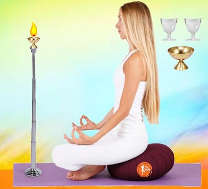 The Yogis Premium Steel Yoga Trataka Stand Candle Stand for Opening Third Eye Meditation with Brass Diya and Eye Cups