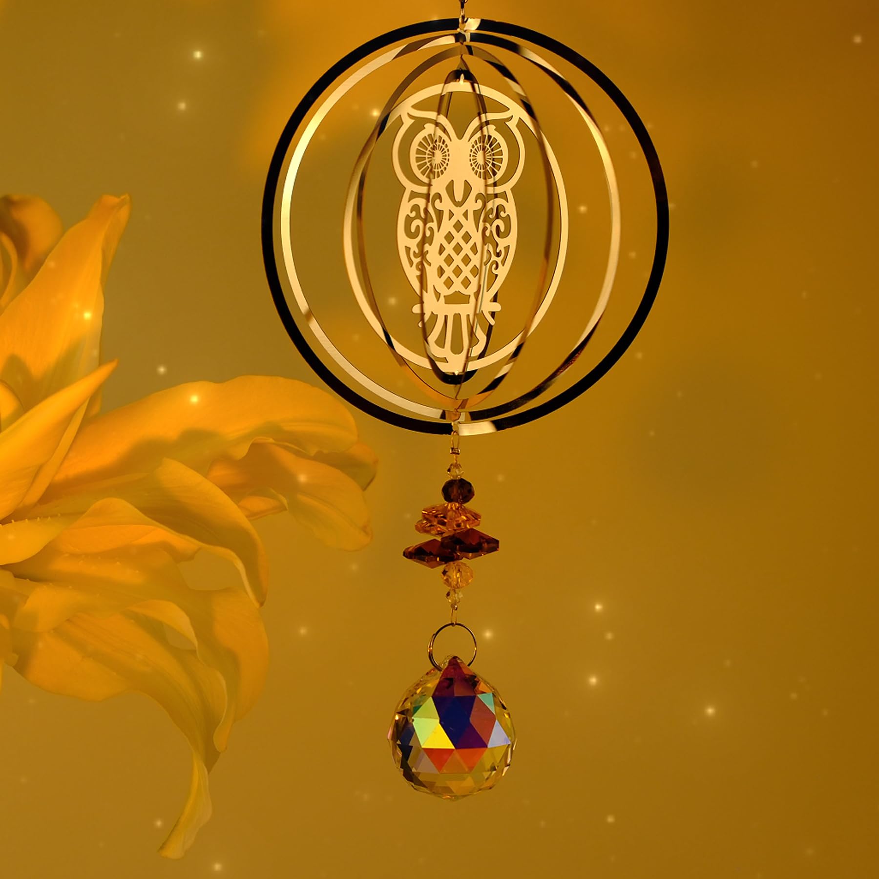 Atrapasoles Cristal, Colgante Cristal Pack de 5 árbol búho colibrí Mariposa Hada, Sun Catcher para Ventanas Jardines, Campanas Viento — view 6