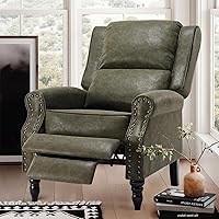 Outdoorchairs Dark Green Leather Pushback Recliner Chair - Adjustable Backrest Footrest, Overstuffed Arms Lumbar Support for Living Room Reading