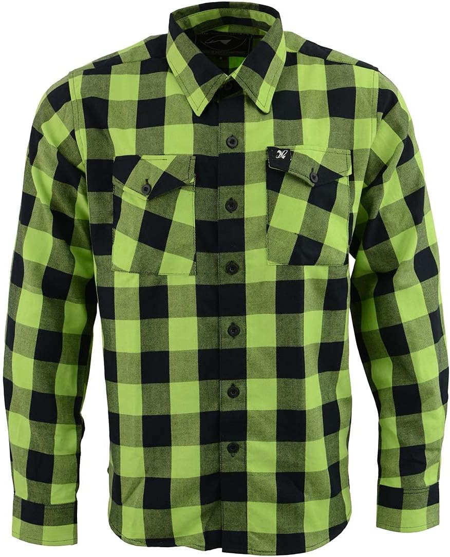 Milwaukee Leather MNG11632 Men's Flannel Plaid Black and Neon Green Long Sleeve Cotton Button Down Shirt - Image 4