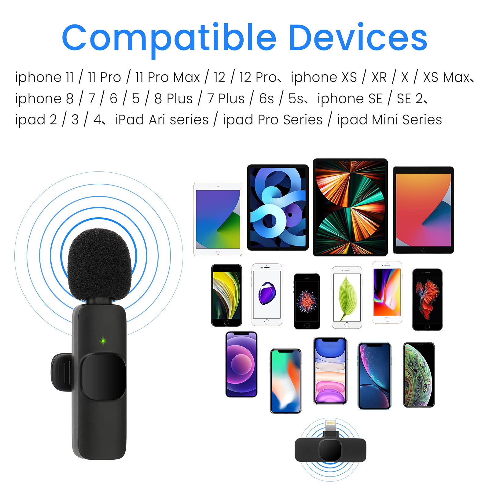 Mikrofon Handy fur iPhone – 2.4GHz Wireless Lavalier Microphone ansteckmikrofon kabellos mit Clip fur Videoaufzeichnung YouTube Facebook Live Stream Tiktok