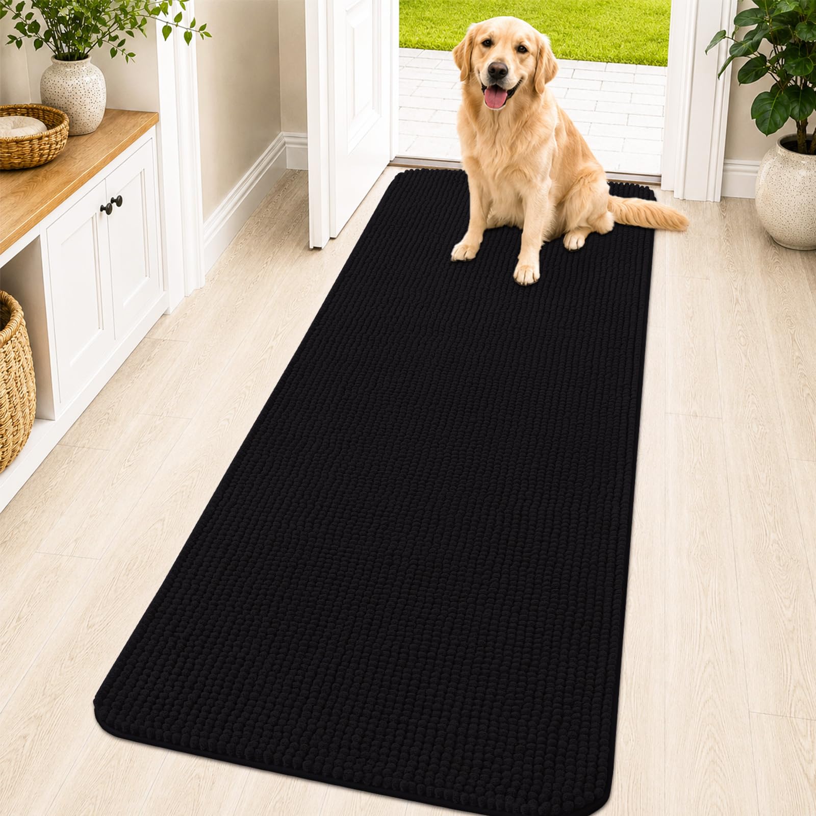 OLANLY Dog Door Mat for Muddy Paws 70x24, Absorbent Chenille Mud Doormat