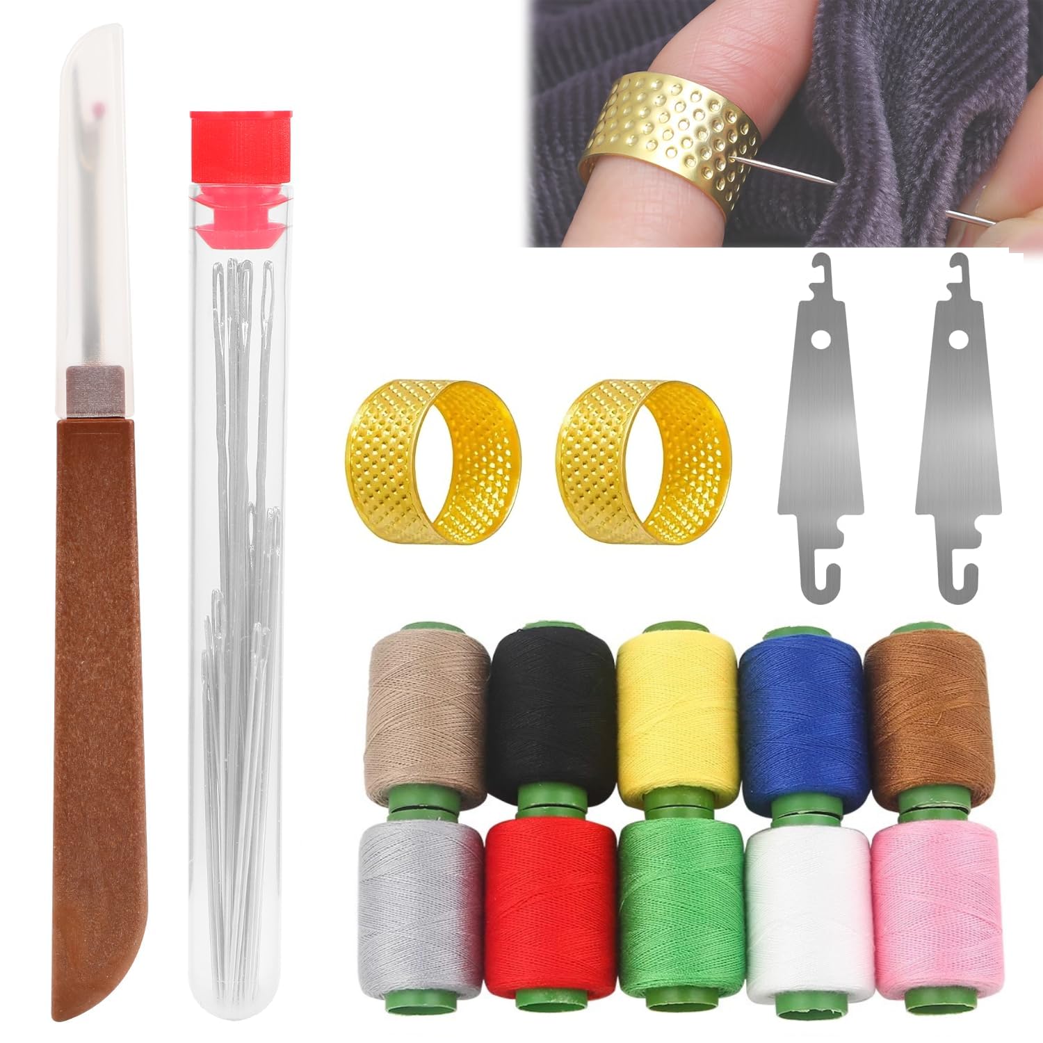 41pcs Sewing Tool Set, Needle Thread Hand Repair Kit for Beginners, Mini Sewing Kit for Mending Clothes, Include 26 Steel Needles, 10 reels of Thread, Seam Ripper, 2 Needle Threader, 2 Thimbles