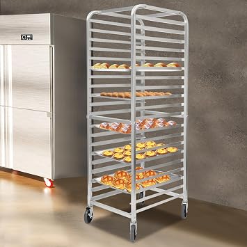 Commercial Bakery Racks, 20-Tier Bakery Rack with 4 Wheels for Kitchen Bakery Restaurant Catering
