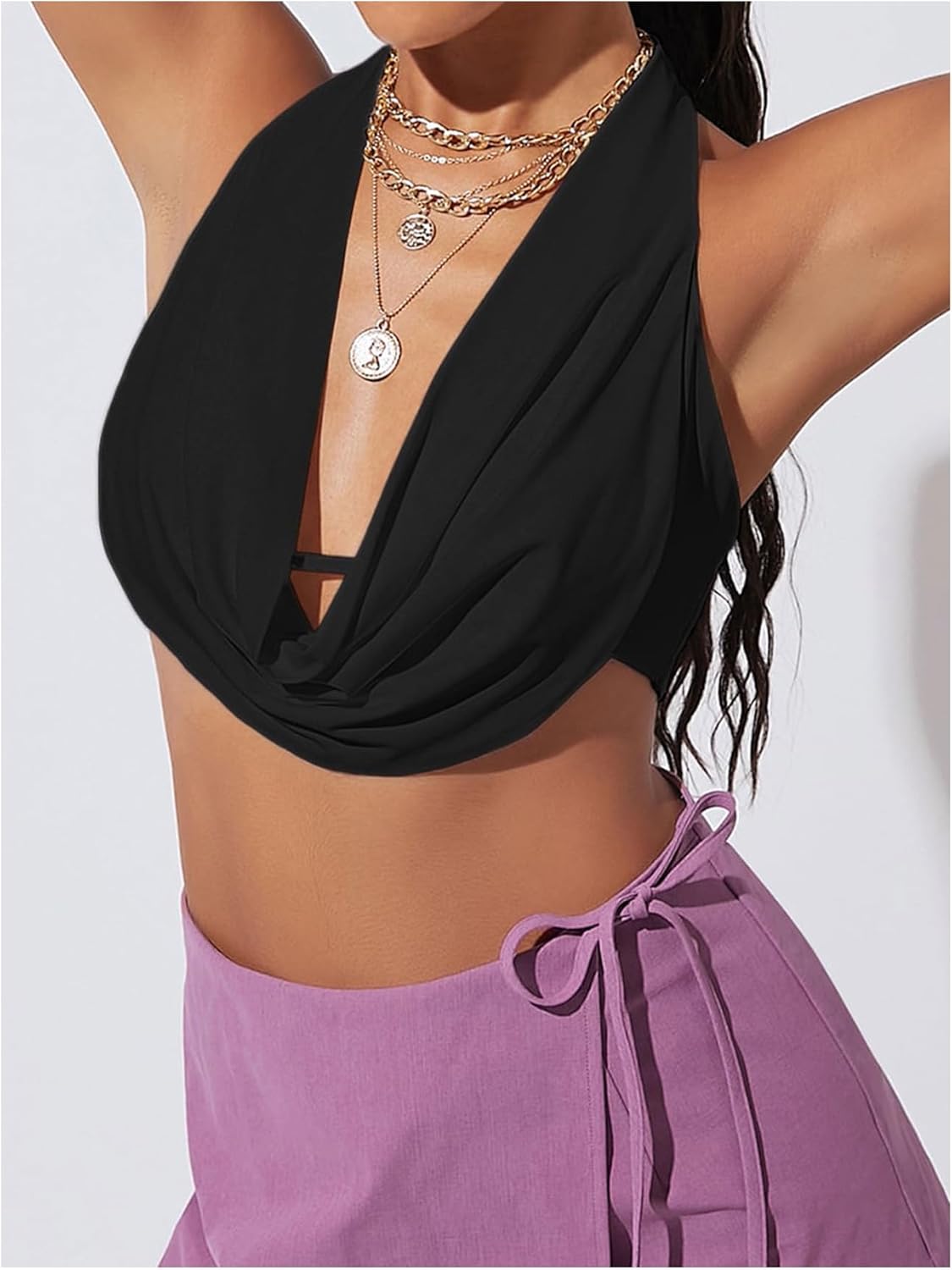 SweatyRocks Women's Draped Halter Top Cut Out Sleeveless Y2k Cropped Tank Top Clubwear - Image 4