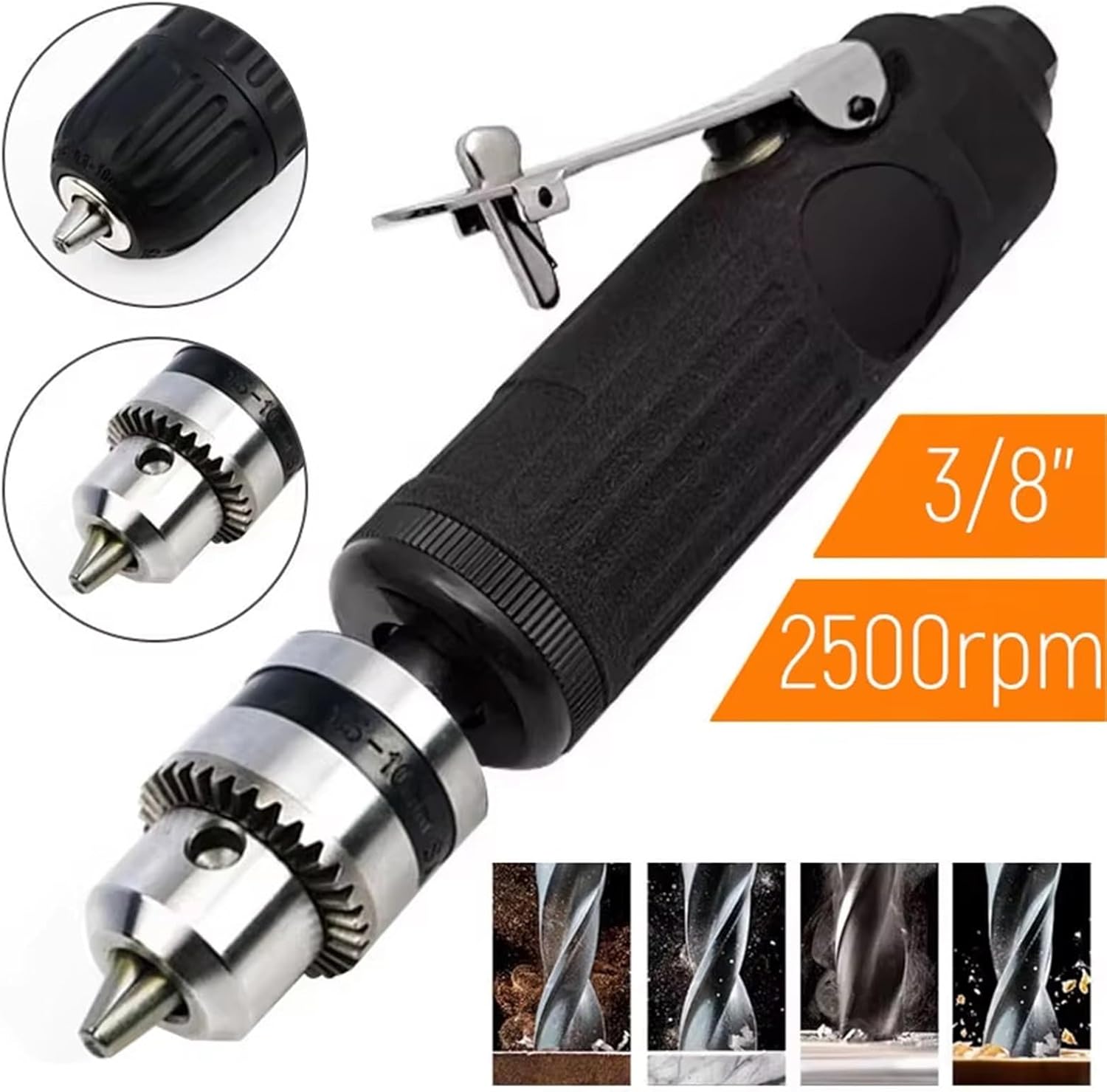 Air Hammer, Pneumatic Air Drill 3/8'' Straight Drill Machine Air-Operated Drilling Machine Tool(A)