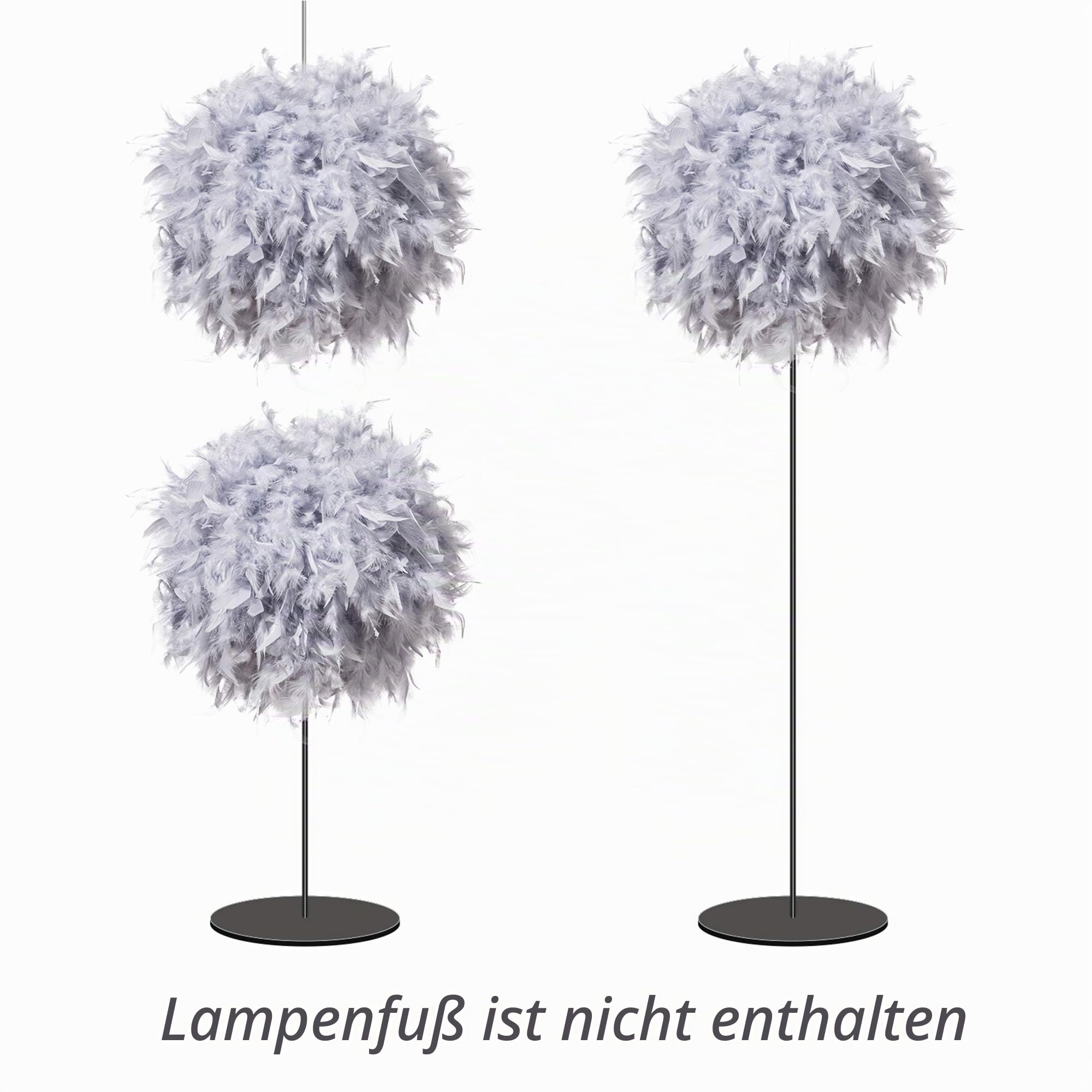 Waneway Feder Lampenschirm für Pendelleuchte Deckenleuchte, Flaumig Verträumt Lichtschatten für Tischlampe oder Stehlampe, Schlafzimmer, Hochzeits oder Party Dekoration, Durchmesser 40cm, Grau
