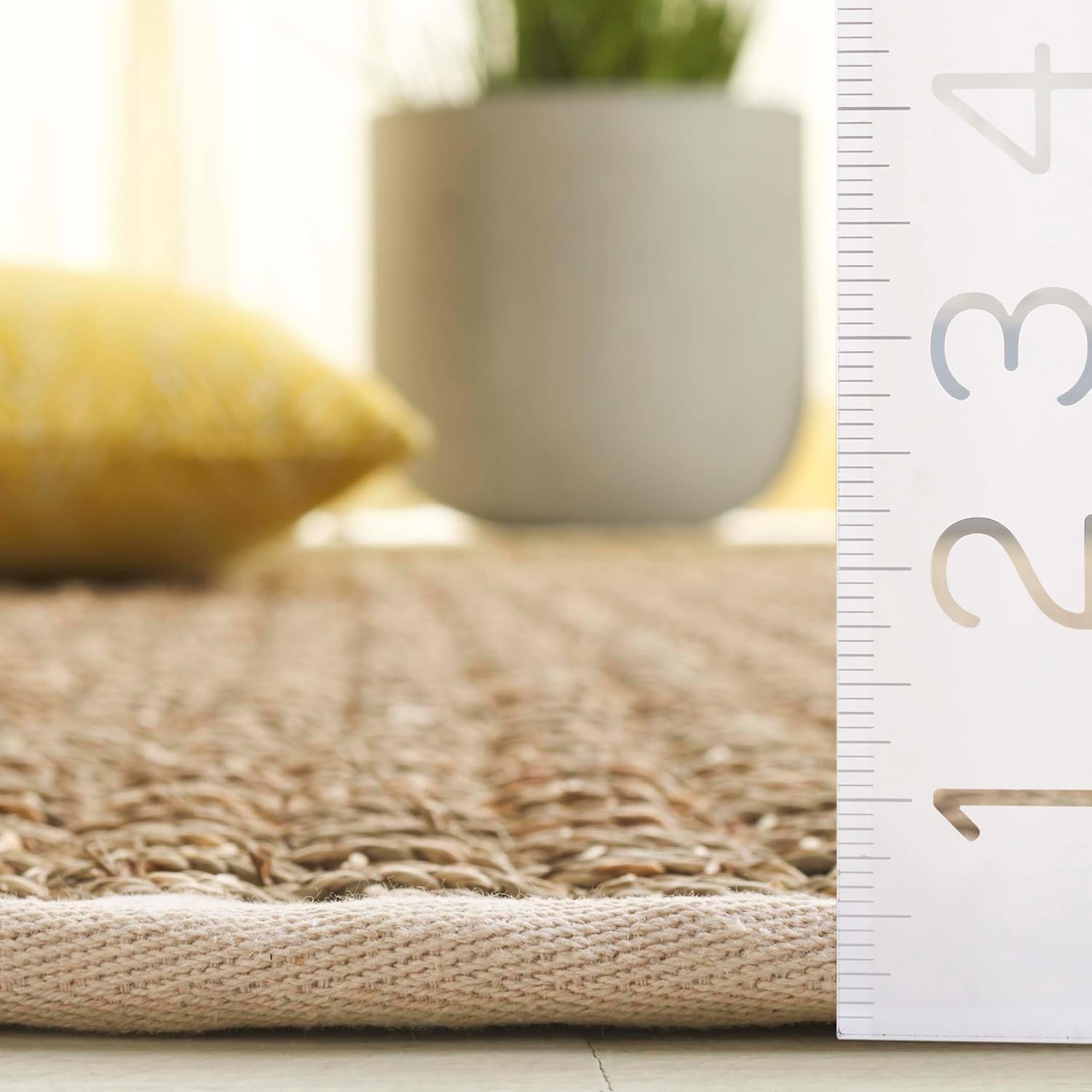Safavieh Area Rug 12' Square - Natural Fiber Collection - Large - Natural & Ivory, Seagrass, Basketweave Pattern with Border (NF114J)