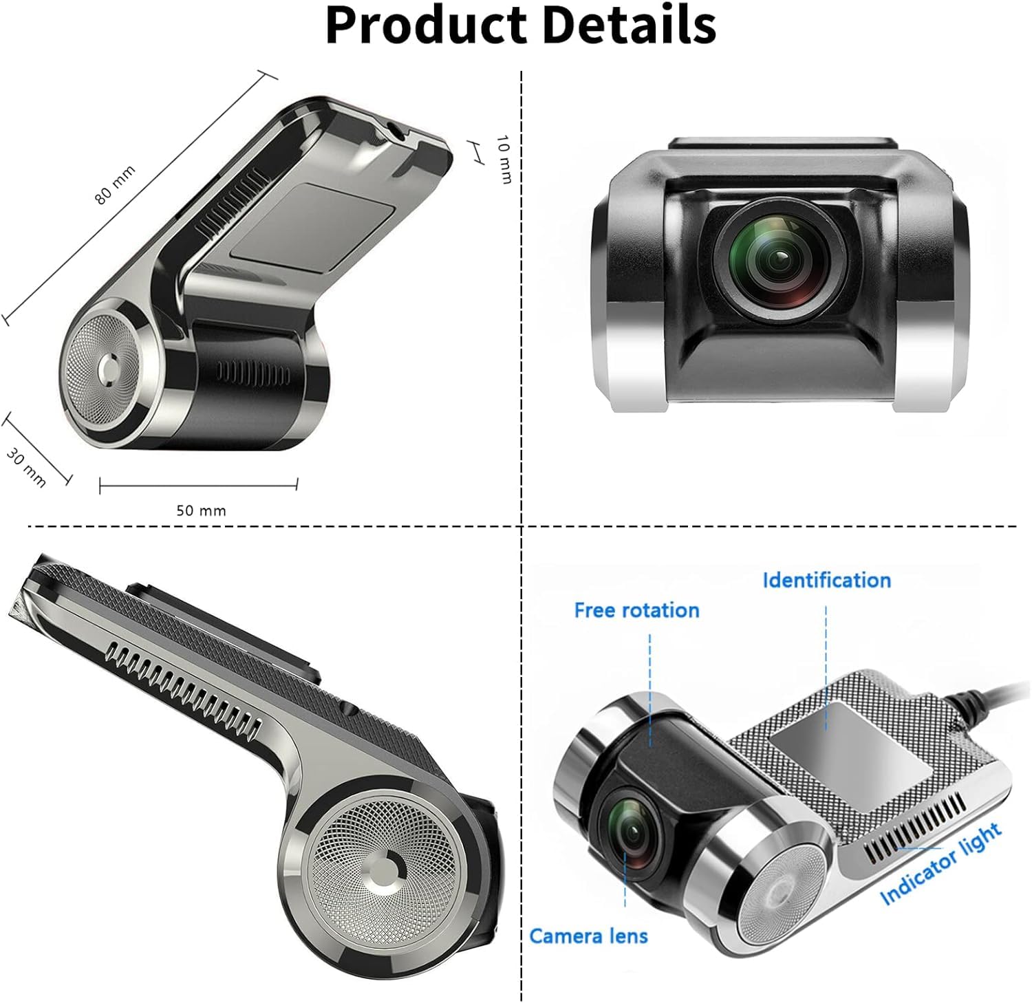 Hikity Dash Cam HD USB per Autoradio Android 170° | Impermeabile, Mini DVR, Visione Notturna, Telecamera Anteriore
