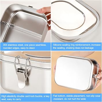 Stainless Steel Lunch Box, Metal Lunch Box with Removable Divider 850ML | Leakproof Stainless Steel Bento Box with Lock Clip, Leakproof Lunchbox for Adults Camping Travel School Work