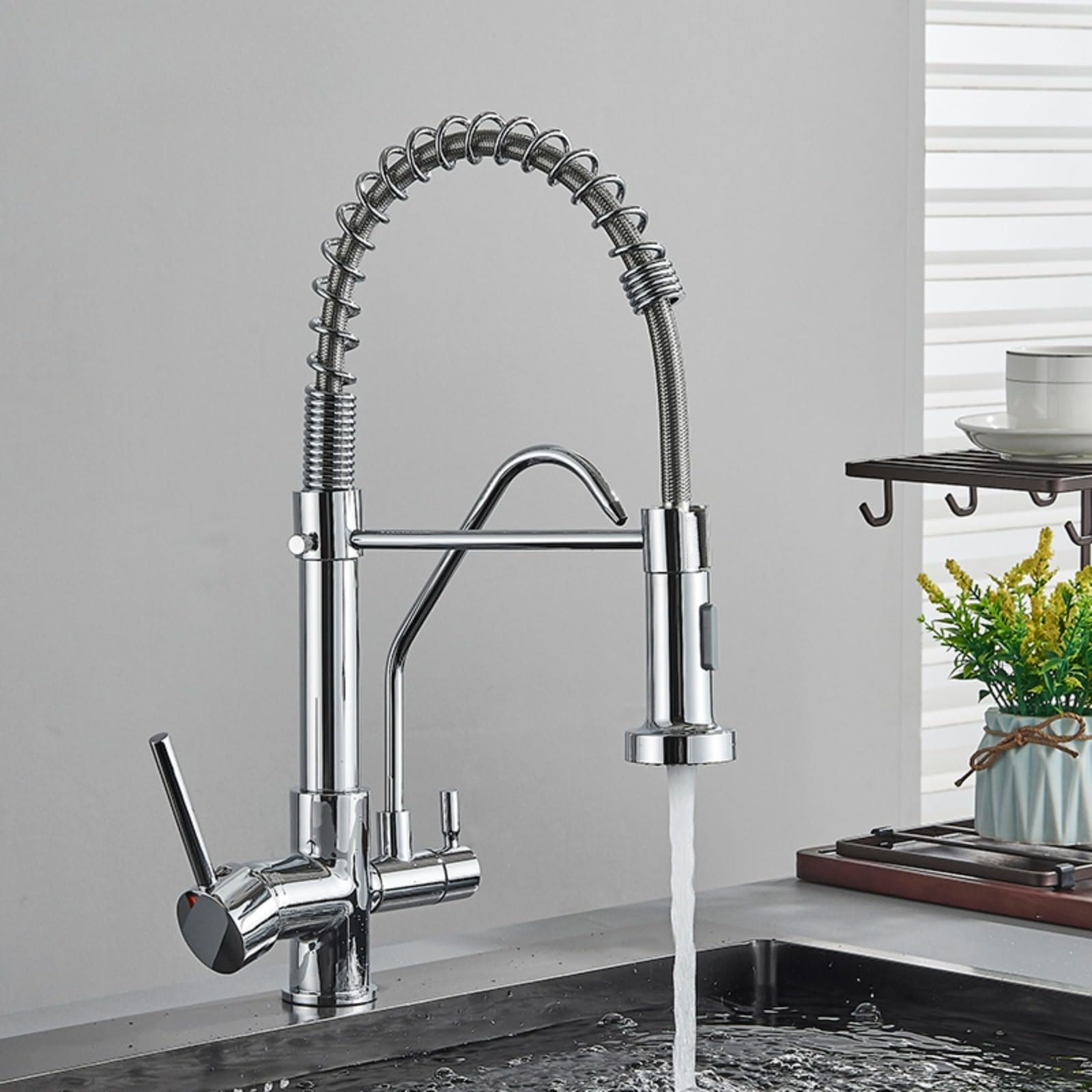 Verchromte Filtration Küchenarmatur Reinigung Spültischarmatur Deckinstallation Heiß- und Kaltkran Gourmet Küchenarmatur
