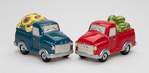 Miniatura 6 de Juego de salero y pimentero de cerámica fina con girasoles y sandía, 3-5/8" L