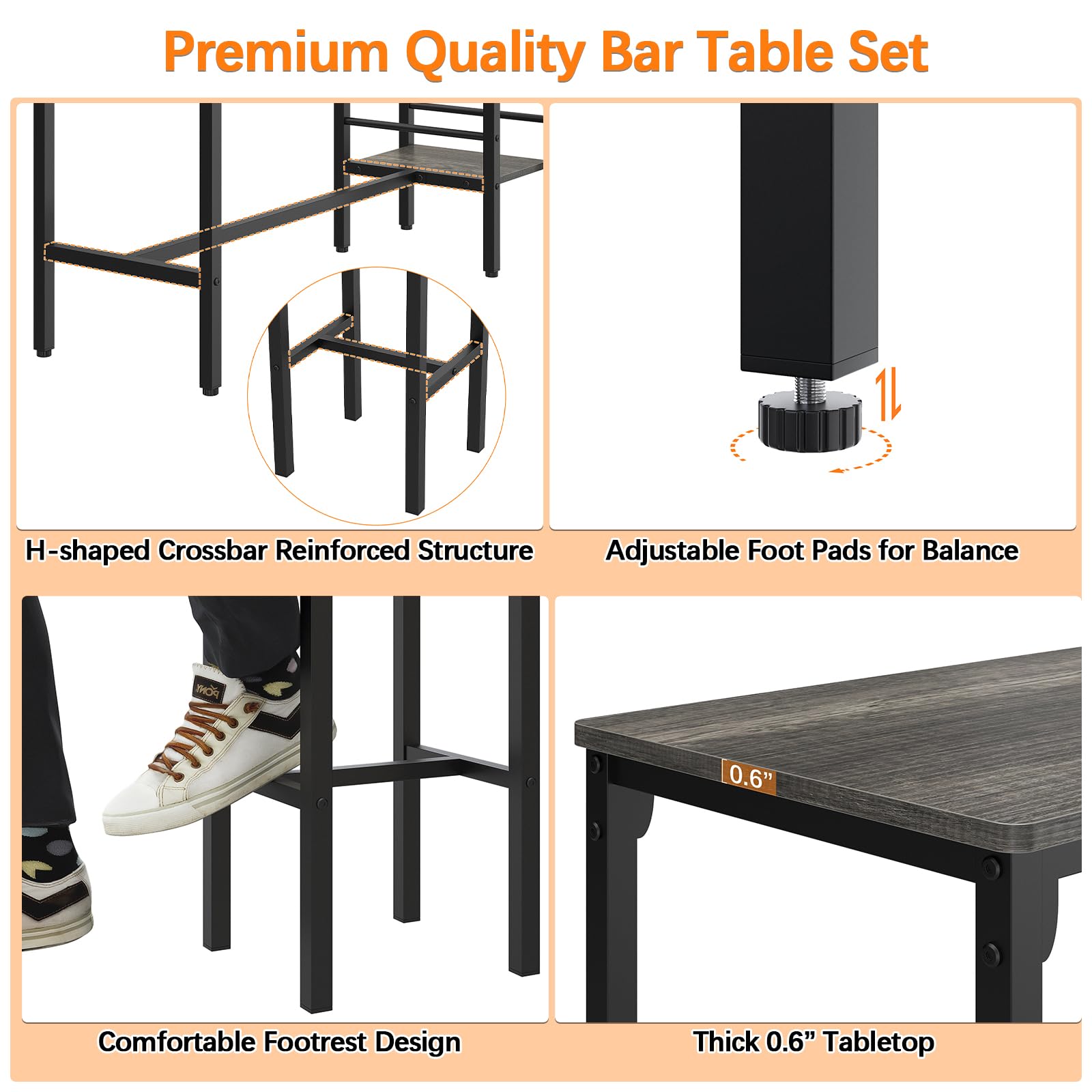 Juego de mesa de bar y sillas para cocinas y apartamentos pequeños, juego de mesa de comedor que ahorra espacio para 2, 3 estantes de almacenamiento con estante de vino integrado, juego de mesa 6