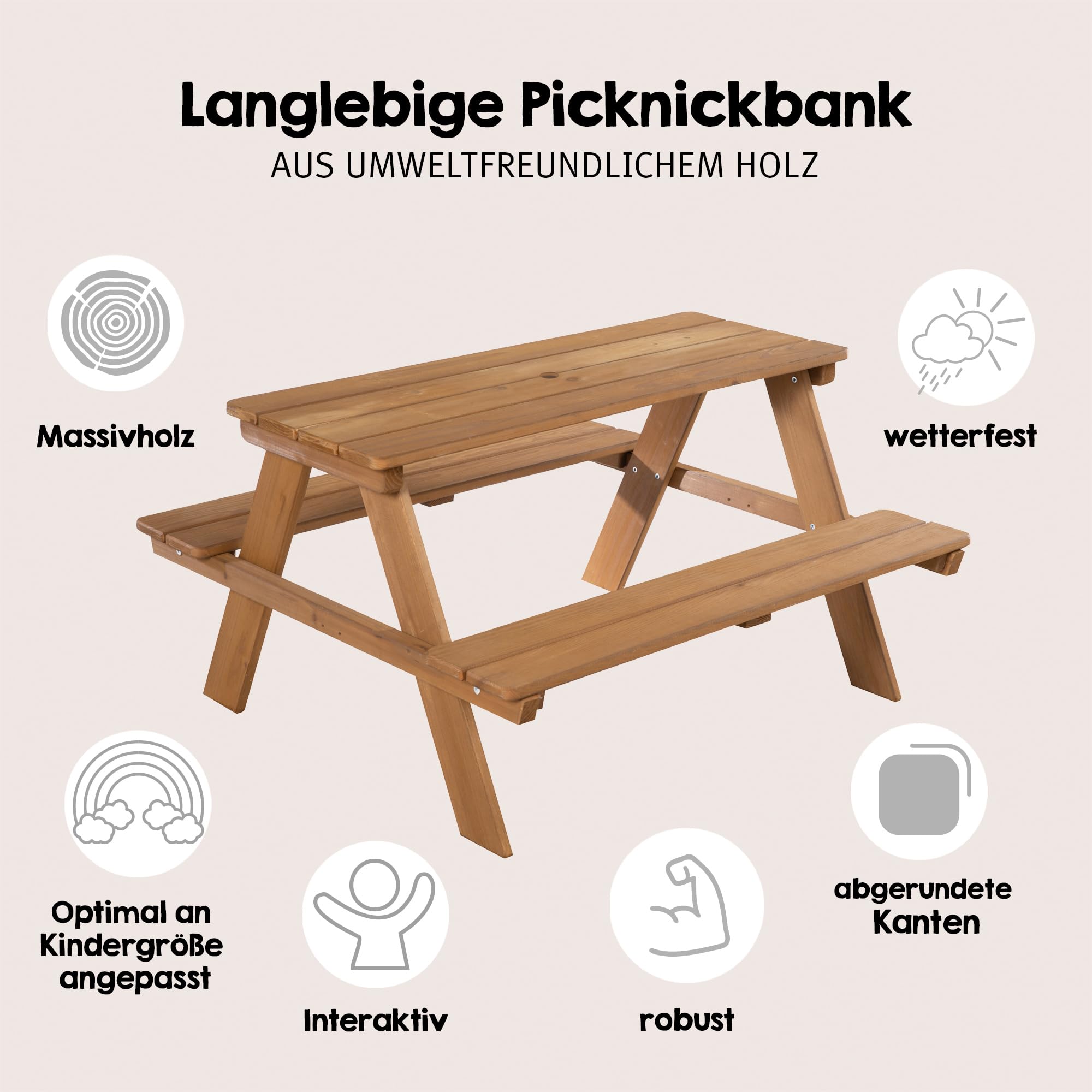 roba Kinder Outdoor+ Sitzgruppe Picknick 4 Plätze Garten Sitzgarnitur wetterfestes Massivholz Teak