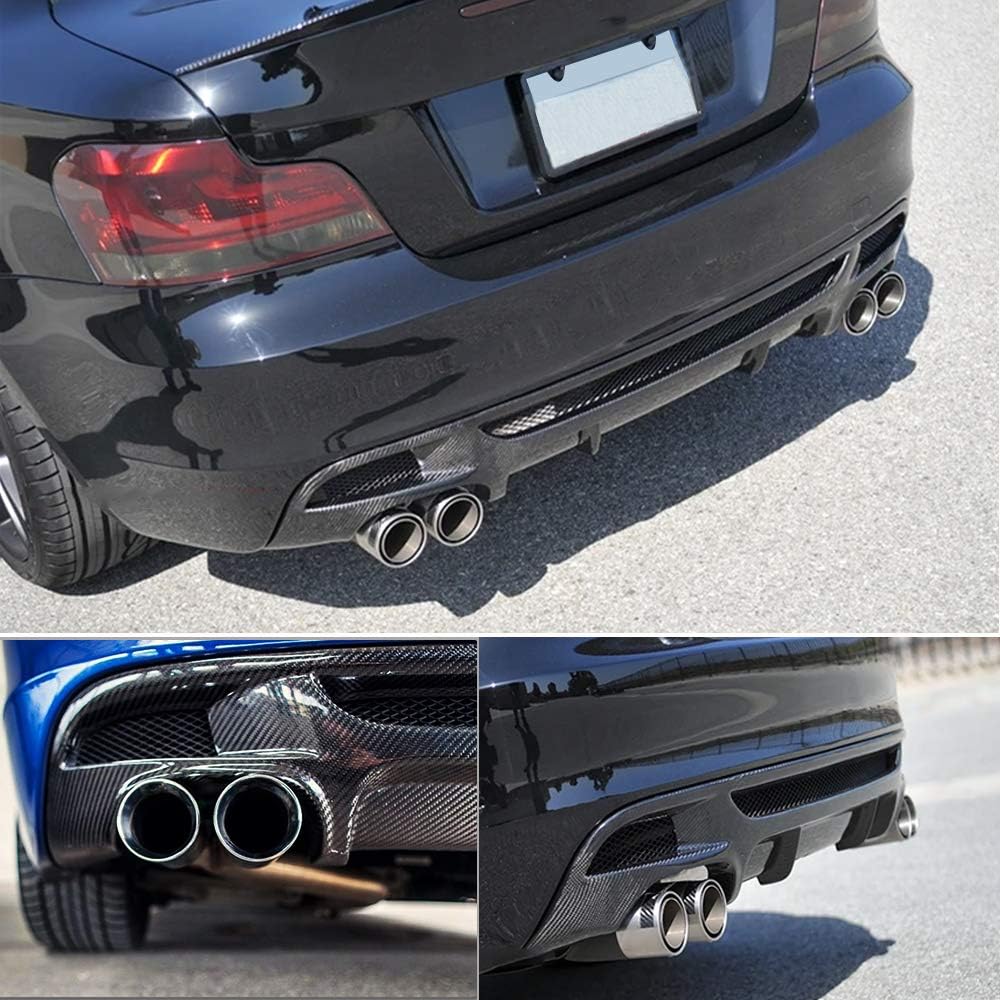 Carbon Fiber Rear Diffuser fits for BMW 1 Series E82 E88 M Sport 2 Door 2007-2013 Bumper Cover Lower Lip Spoiler Valance Protector Body Kits Factory Outlet(Quad Outlet Tip
