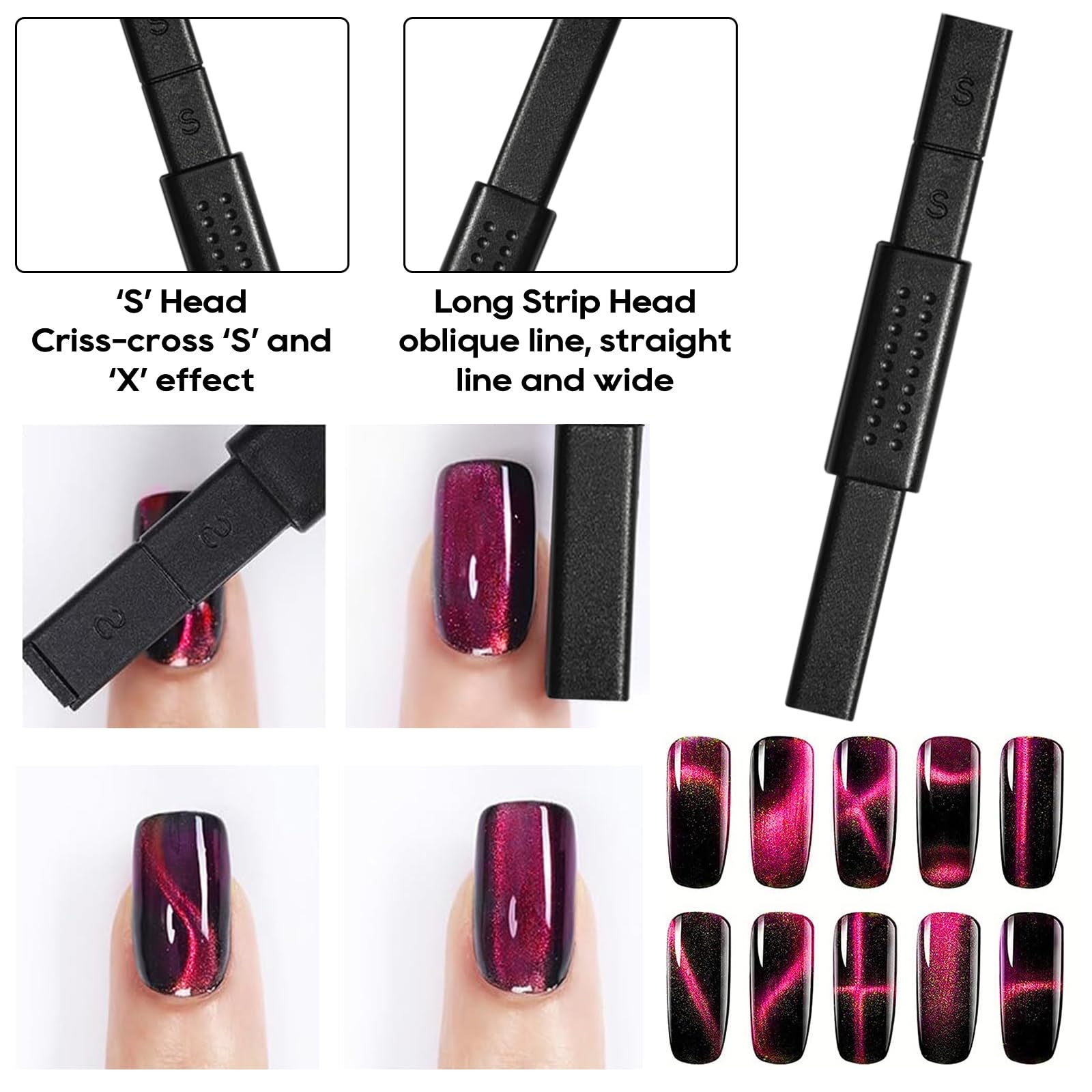 TAIHOBO Nail Magnet Set, 16PCS 3D Cat Eye Magnet for Nails Portable Magnetic Nail Art Tools, DIY Magnet Stick Set - Image 3