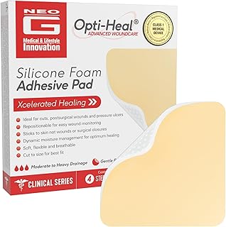 Neo G Opti-Heal Silicone Foam Adhesive Pad - Sterile Absorbent for Wounds, Cuts, Abrasions, Pressure Ulcers, Bedsores, Burns, Donor Sites