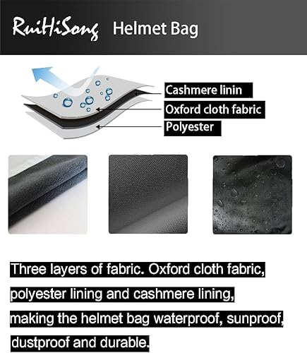 Miniatura 4 de RuiHiSong Bolsa para casco, bolsa para casco de motocicleta, bolsa de almacenamiento para casco con ribetes plateados, bolsillo de almacenamiento