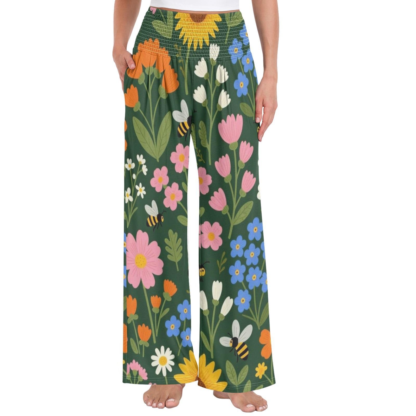 FRODOTGV Wildflowers Damskie spodnie Palazzos Luźne spodnie do relaksu w domu