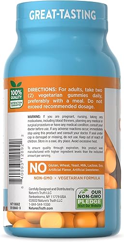 Miniatura 6 de Nature's Truth Gomitas de vitamina D3 K2  120 unidades  con calcio  2000 UI  Suplemento vegetariano, sin OMG y sin gluten  Sabor natural de