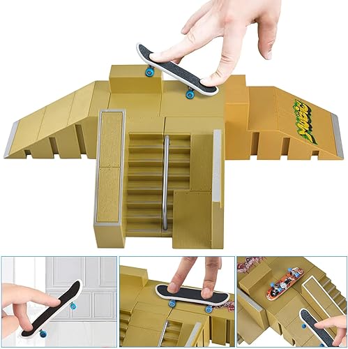 Miniatura 5 de Fingerboard Skatepark - Juego de 16 rampas de patineta de dedo, 5 piezas con 11 juguetes de dedos pequeños, incluyendo patinetas de dedo, parque de