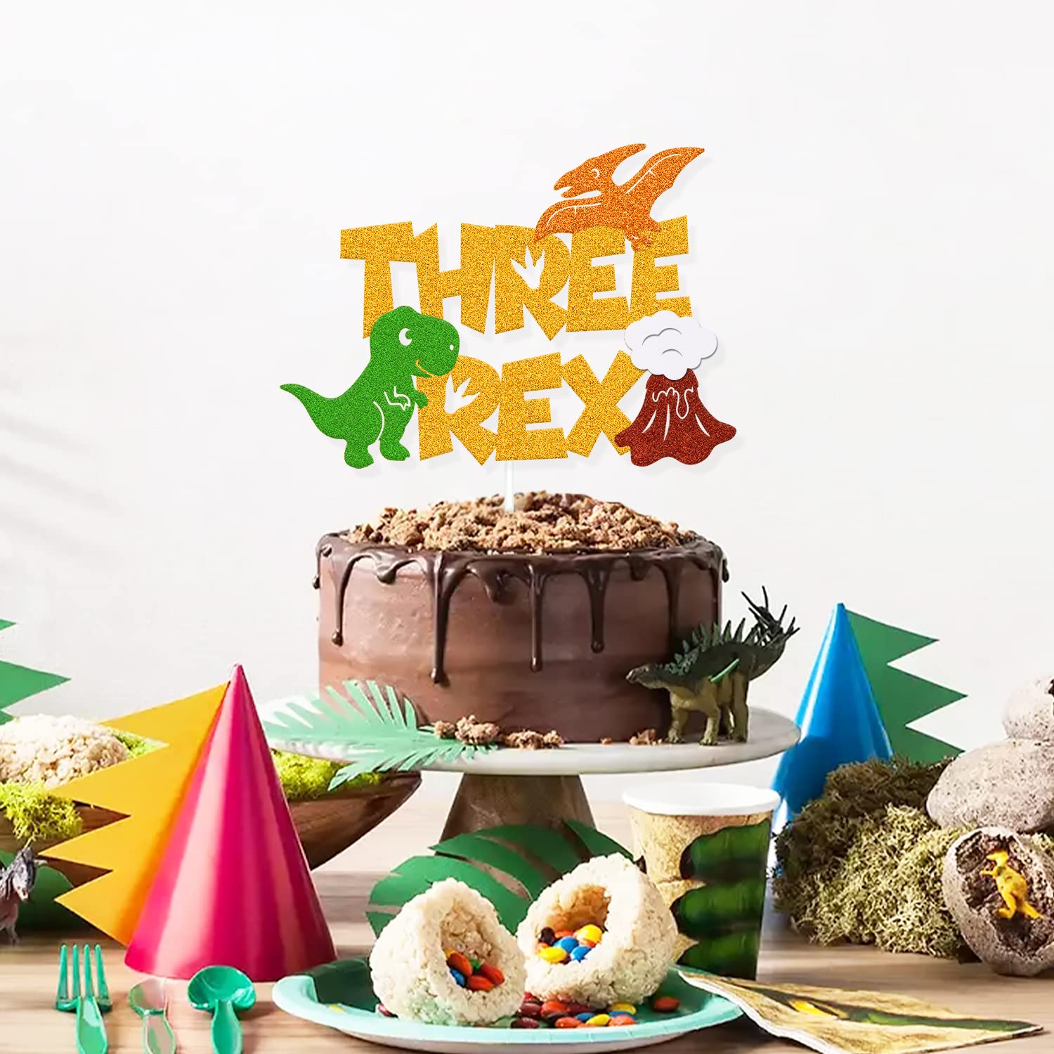 Dinosaur Three Rex Cake Topper - Double Sided Glitter Cake Decoration For 3rd Birthday, Boys' Dino Party - View #14