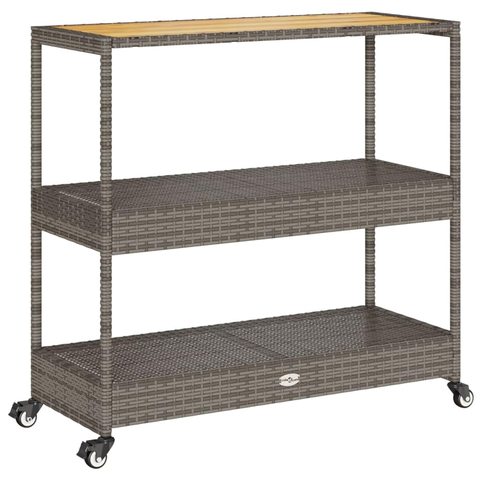 Carrello da Bar 3 Livelli Grigio Polyrattan e Massello Acacia,Carrello Portaoggetti da Cucina,Carrello Portaoggetti,Carrello Salvaspazio-368724