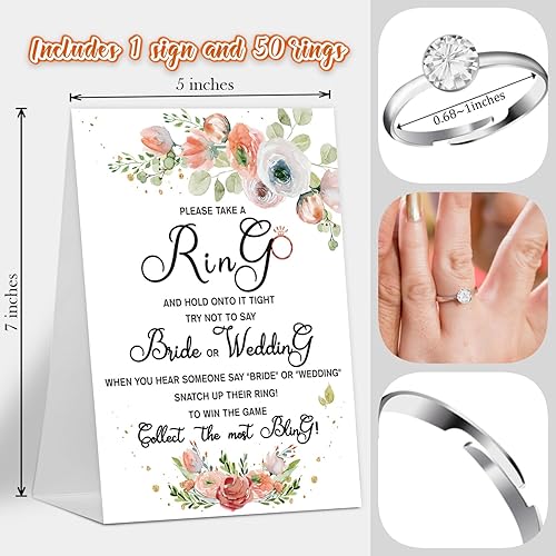 Miniatura 7 de Juego de despedida de soltera con anillos, un letrero y 50 anillos, no digas novia o juego de boda, despedida de soltera y juegos de despedida de