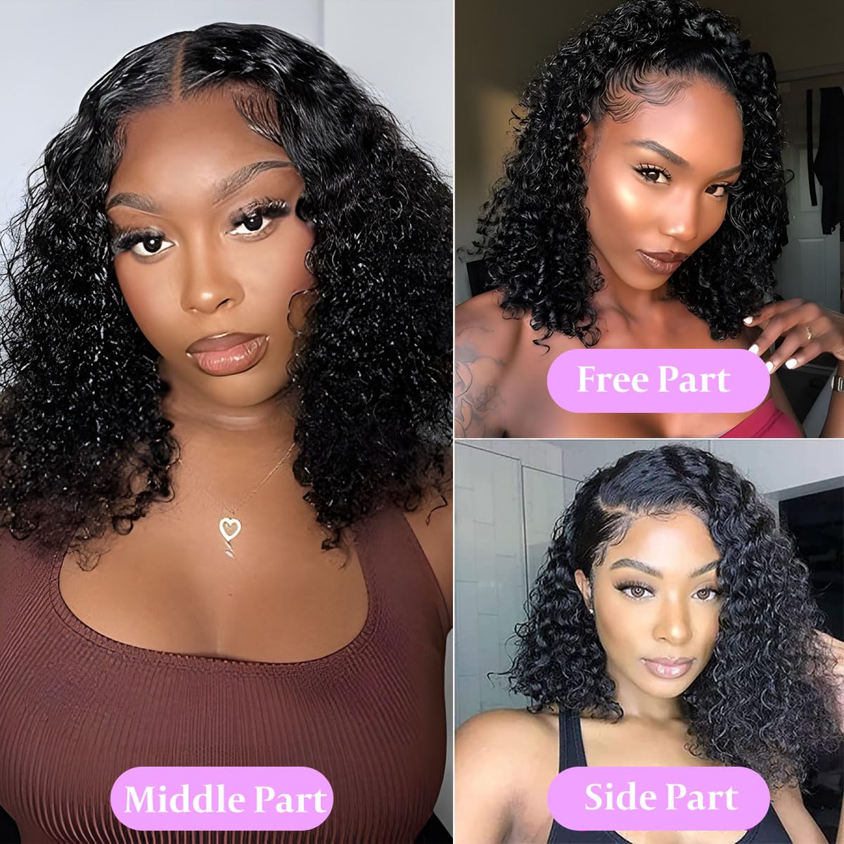 Bob Wig Human Hair for Black Women 13x4 Lace Front Human Hair Wigs Deep Curly Bob Brazilian Virgin Pre Plucked Natural Hairline HD Transparent Lace Frontal Wig Natural Colour 12 inch - Image 2