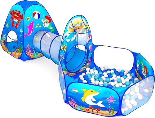 Miniatura 10 de Tienda de campaña 3 en 1 para niños: con pozo de pelotas para bebés y túnel de juego, casa de juegos para interiores y exteriores con túnel