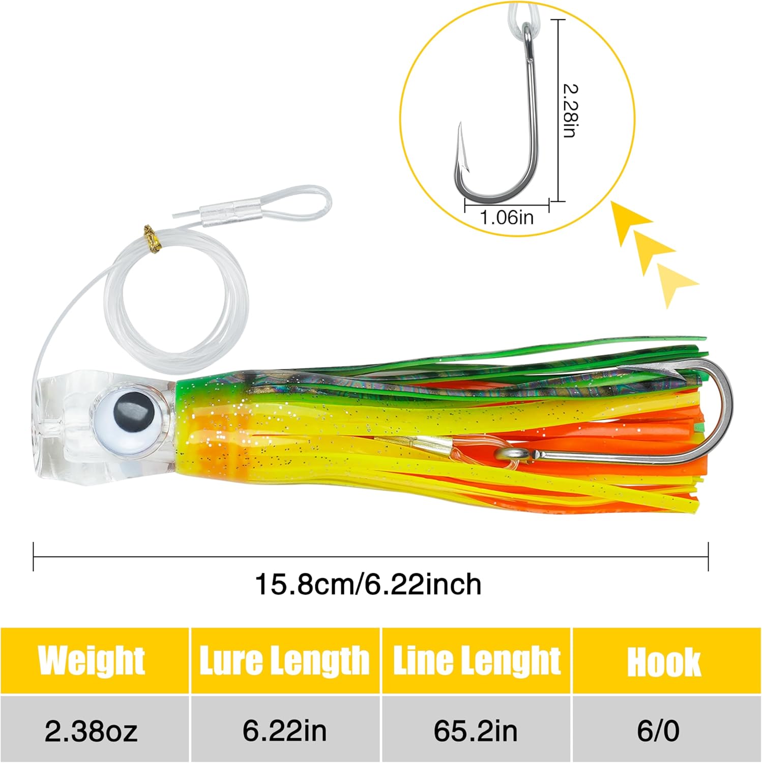 Saltwater Fishing Lures 6/9inch Trolling Lures for Marlin Mahi Tuna Dolphin Shark Big Game Deep Sea Fishing Baits Squid Skirts Rigged Hooks Ocean Gear Tackle