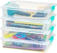IRIS USA 6 Qt Clear Stackable Storage Bins with Lids, 4-Pack - Made in USA, Perfect for Crafts, Office Supplies, Paper & Art Organization