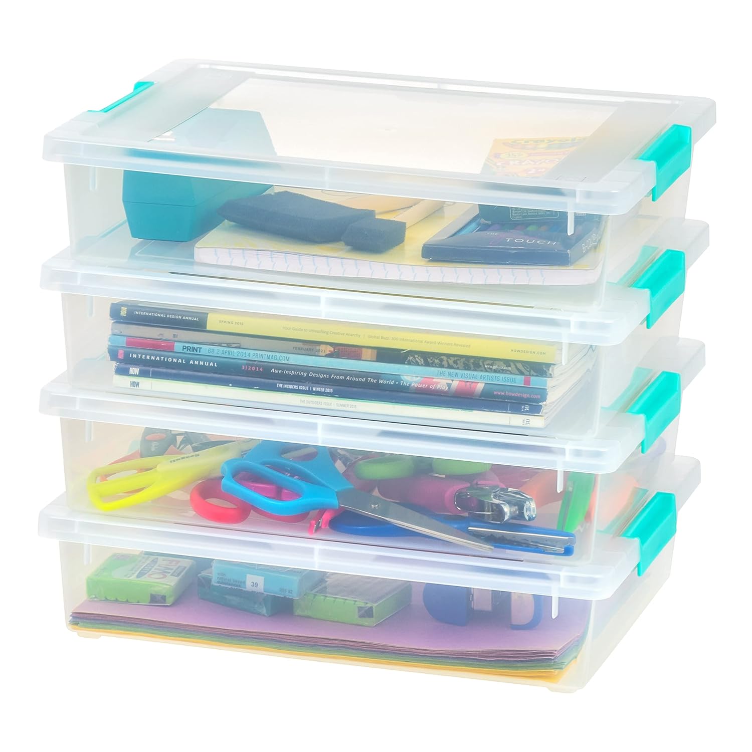 IRIS USA 6 Qt Craft Storage Bins with Lids 4-Pack Made in USA Clip Box Small Plastic Sensory