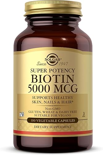 Solgar Biotina 5000 mcg, 100 cápsulas vegetales – Promueve la salud de la piel, las uñas y el cabello – Apoya la producción de energía, proteínas