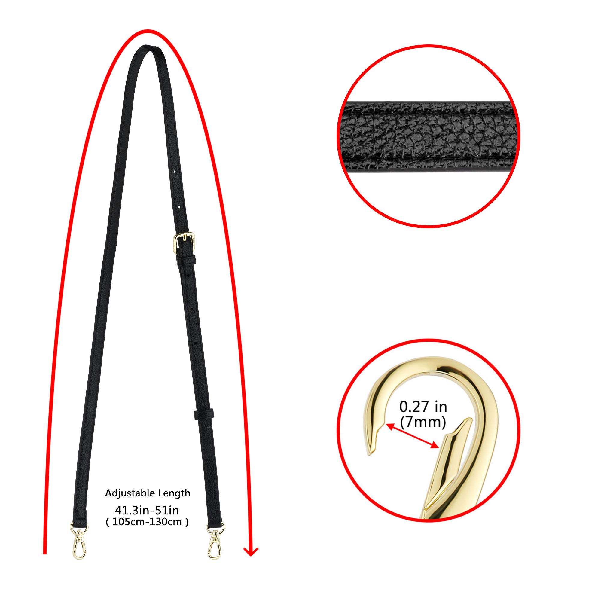 Cinghia Di Cuoio Genuino Per Borsa - Regolabile, Tracolla Crossbody Sostituzione (Oro-Nero) - Foto 4