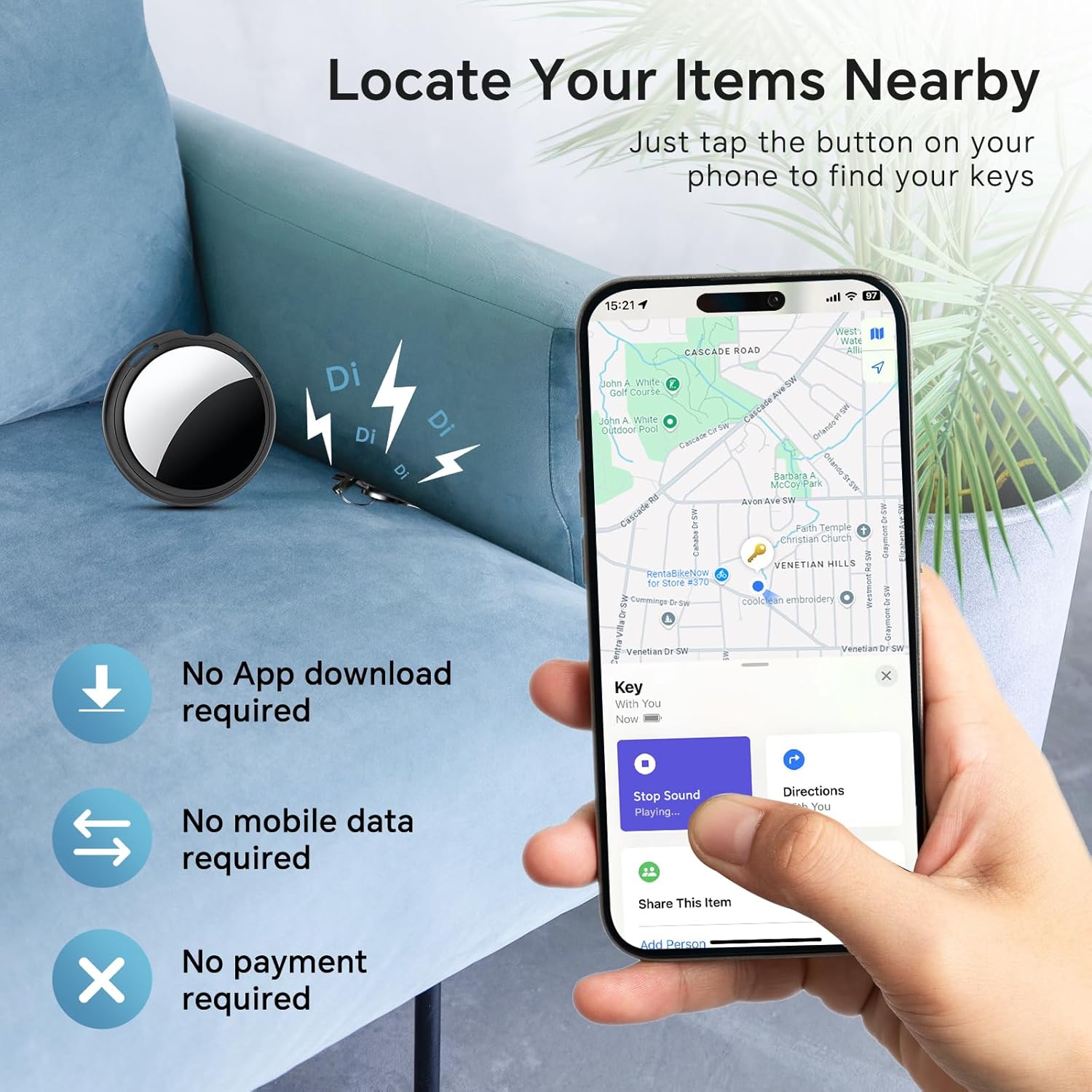 2025 [Apple MFi Certified] Pair with Apple Find My(iOS Only) Tracker Tags-2 Pack Bluetooth Smart Tracker Tag Key Finder Item Locator Waterproof Finder Worldwide Tracking for Key Wallet Bags Dog - Image 3